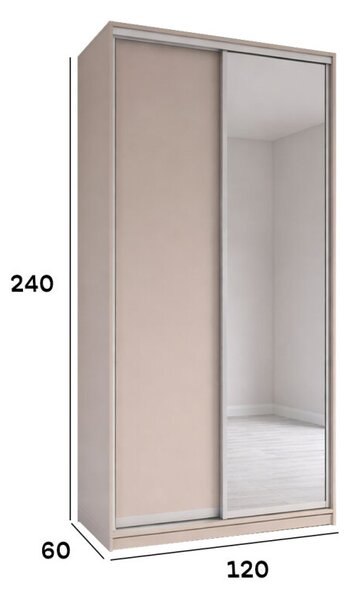 Skříň s posuvnými dveřmi 1200x2400x600 1LTD 1 Zrcadlo Kašmír, profil stříbrný