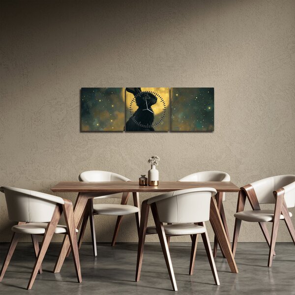 Obraz - Zajíc s měsícem (s hodinami) (90x30 cm)