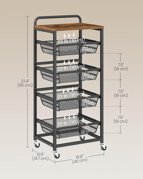 SONGMICS Servírovací stolek Vasagle Fiol 40 cm černý/hnědý