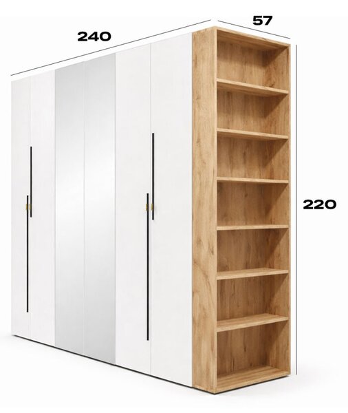 Skříň 6D 260 cm se zrcadlem dub appalačský / nymphaea alba Space