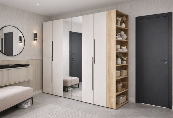 Skříň 6D 260 cm se zrcadlem dub appalačský / kašmír Space