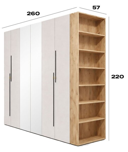 Skříň 6D 260 cm se zrcadlem dub appalačský / kašmír Space