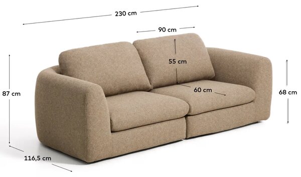 Kave Home Hnědá třímístná pohovka Vera 230 cm