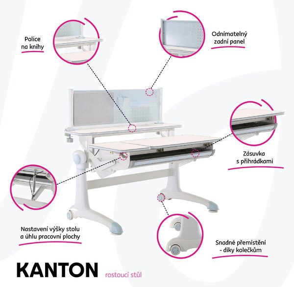 KONDELA Rostoucí psací stůl, modrá/bílá, KANTON