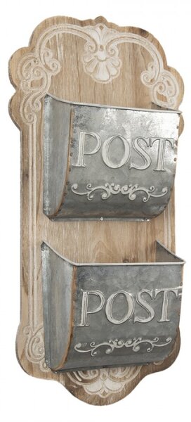 Hnědá dřevěná nástěnná dekorace s přihrádkami na poštu – 26x10x53 cm