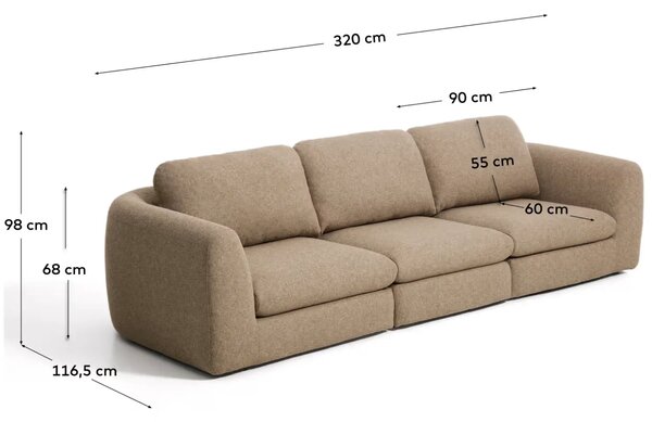 Kave Home Hnědá čtyřmístná pohovka Vera 320 cm