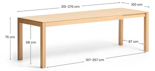 Kave Home Dubový rozkládací jídelní stůl Narevi 210/270 x 100 cm