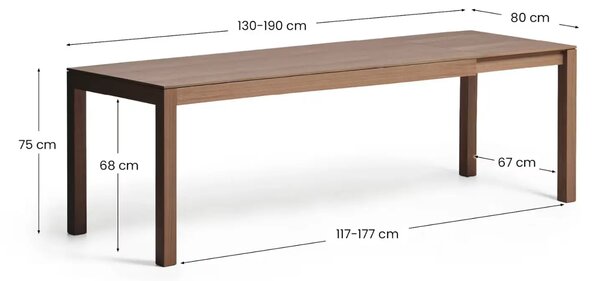 Kave Home Ořechový rozkládací jídelní stůl Narevi 130/190 x 80 cm
