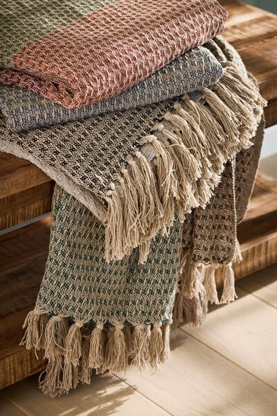 Bavlněný přehoz Natural Stripe Pattern 130 × 160 cm