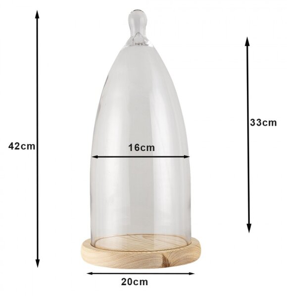 Přírodní úzký dřevěný podnos se skleněným poklopem – 19x41 cm