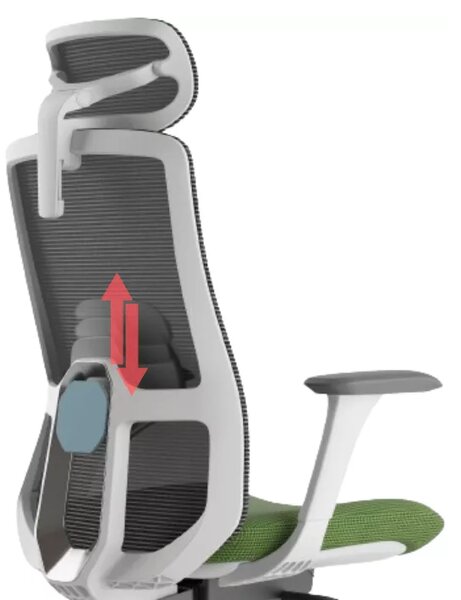 Kancelářská ergonomická židle WISDOM s podhlavníkem — síť, šedý plast, nosnost 150 kg, zelená