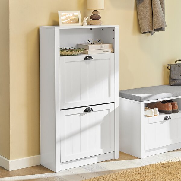 Sobuy Fsr87-K-W Sklápěč Bot Botník Se 2 Klopami Komoda Bílý 60X110X24Cm