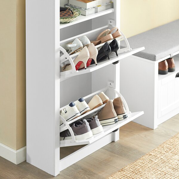 Sobuy Fsr87-K-W Sklápěč Bot Botník Se 2 Klopami Komoda Bílý 60X110X24Cm