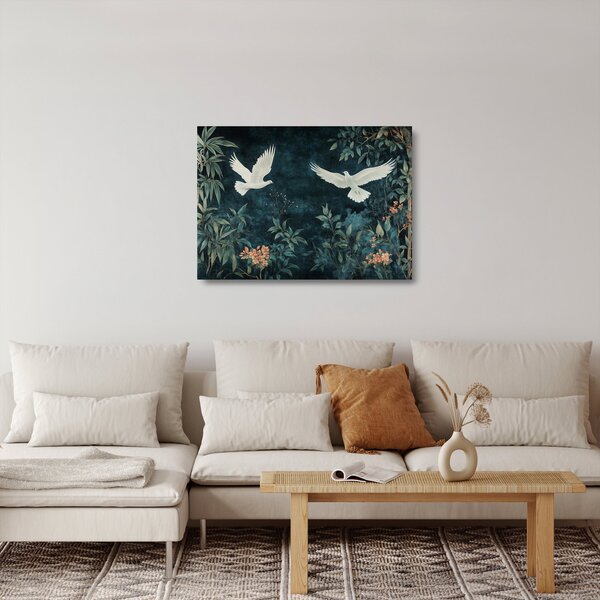 Skleněný obraz - Dvě holubice (70x50 cm)