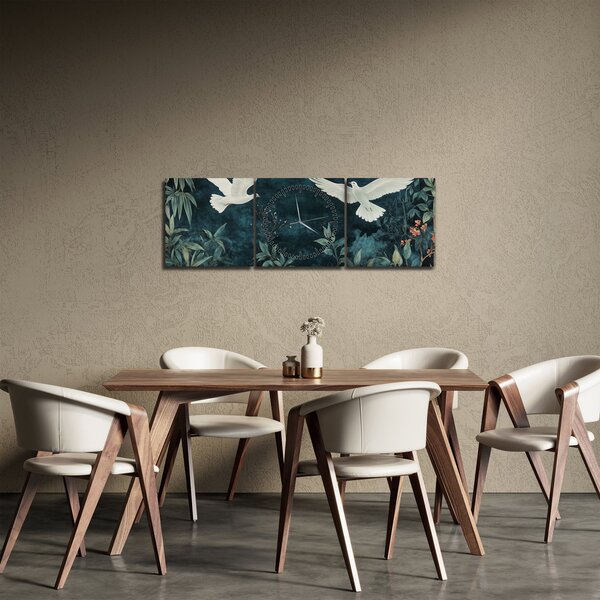 Obraz - Dvě holubice (s hodinami) (90x30 cm)
