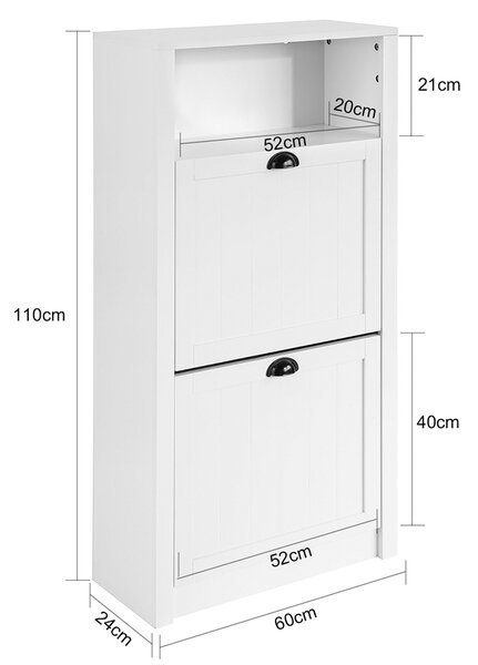 Sobuy Fsr87-K-W Sklápěč Bot Botník Se 2 Klopami Komoda Bílý 60X110X24Cm