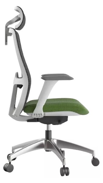 Kancelářská ergonomická židle WISDOM s podhlavníkem — síť, šedý plast, nosnost 150 kg, zelená