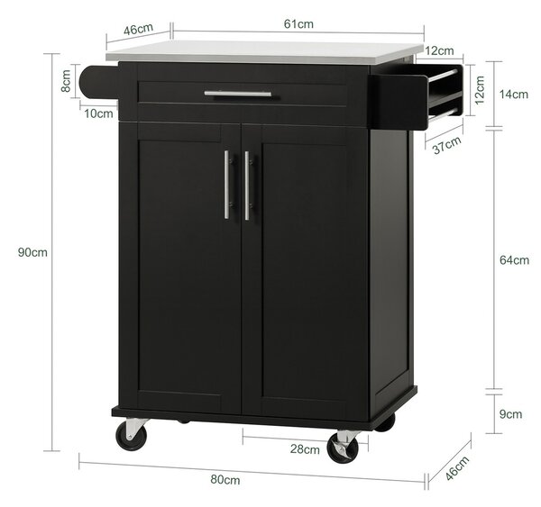Sobuy Fkw110-Sch Kuchyňský Vozík Servírovací Vozík Boční Vozík Černý 80X90X46Cm