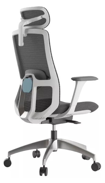 Kancelářská ergonomická židle WISDOM s podhlavníkem — síť, šedý plast, nosnost 150 kg, světle šedá