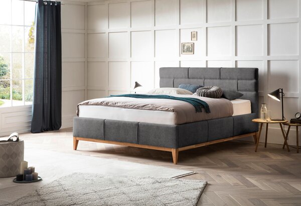 ČALOUNĚNÁ POSTEL, 180/200 cm, dřevo, plast, textil, šedá Welnova - Postele s úložným prostorem