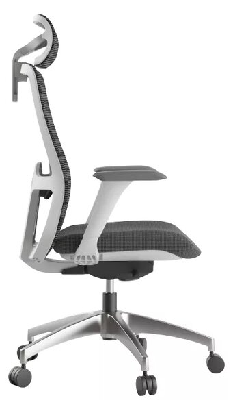 Kancelářská ergonomická židle WISDOM s podhlavníkem — síť, šedý plast, nosnost 150 kg, světle šedá