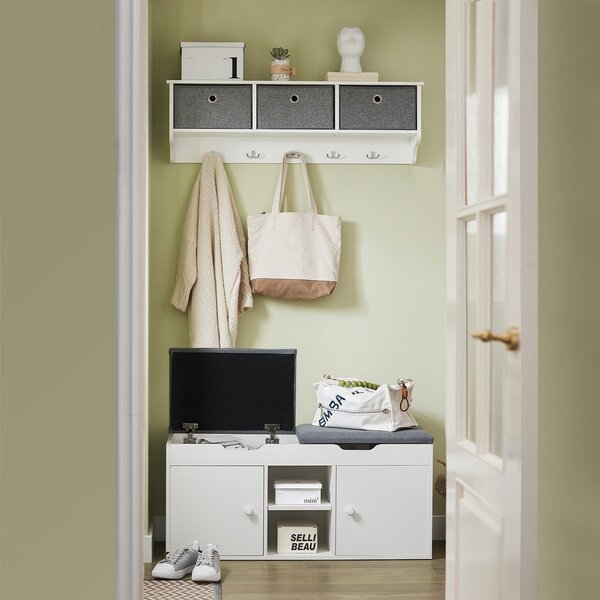 Sobuy Fsr96-W Lavice Se Dvěma Podsedáky Lavice Na Boty S Úložným Prostorem Bílá 100X48X34Cm