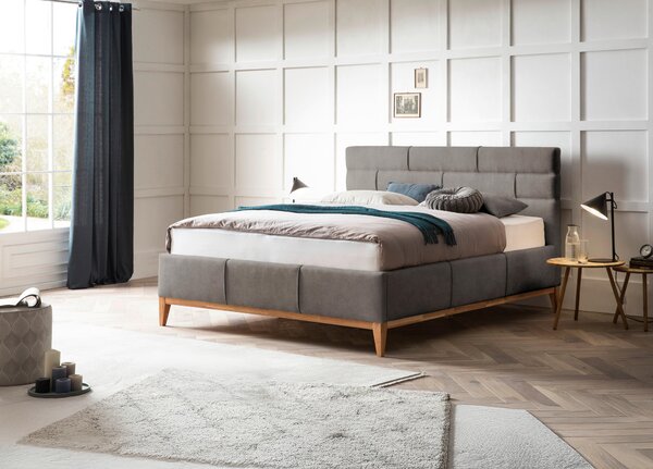 ČALOUNĚNÁ POSTEL, 180/200 cm, dřevo, plast, textil, šedá Welnova - Postele s úložným prostorem