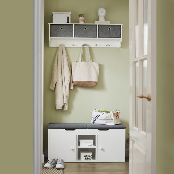 Sobuy Fsr96-W Lavice Se Dvěma Podsedáky Lavice Na Boty S Úložným Prostorem Bílá 100X48X34Cm