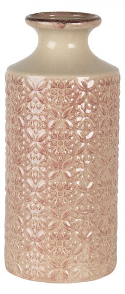 Béžovo růžová keramická váza se vzorem květin Marjolein M – 13x30 cm