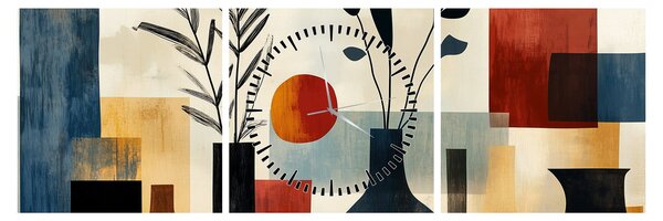 Obraz - Kubistické vázy (s hodinami) (90x30 cm)