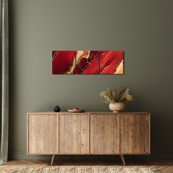 Obraz - Červeno-zlatý mramor (s hodinami) (90x30 cm)