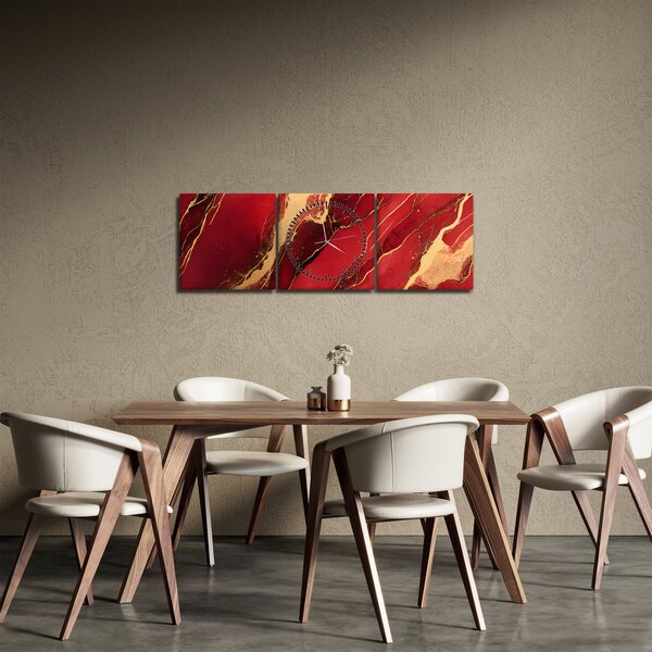 Obraz - Červeno-zlatý mramor (s hodinami) (90x30 cm)