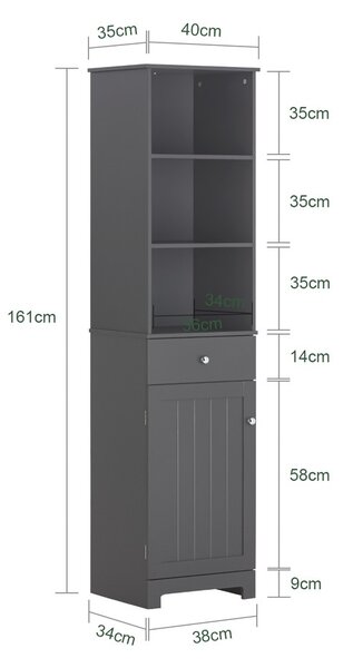 Sobuy Bzr17-Dg Skříňka Do Koupelny Vysoká Koupelnová Skříňka
