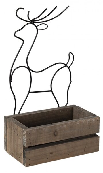 Hnědý dřevěný box s kovovým jelenem – 23x13x10/40 cm