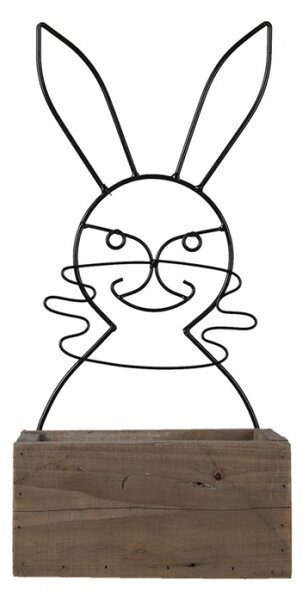 Hnědý dřevěný box s kovovým králíčkem – 20x13x10/44 cm
