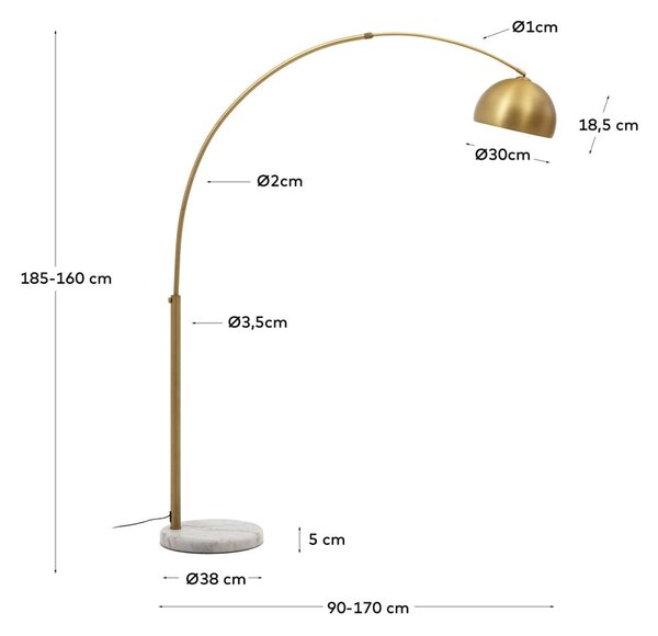 Stojací lampa ve zlaté barvě s kovovým stínidlem (výška 160 cm) Madali – Kave Home