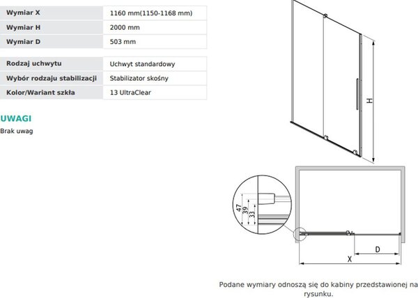 Radaway Furo DWJ sprchové dveře na míru 116 cm posuvné 20220810160421