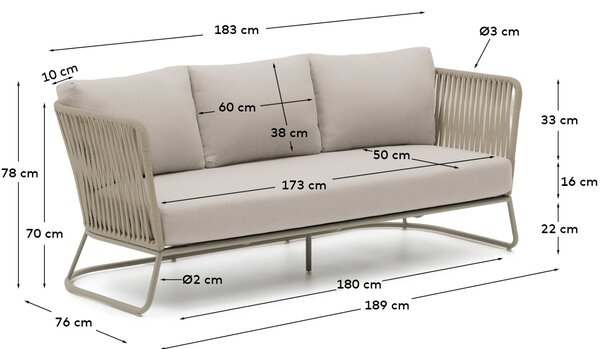 Kave Home Béžová kovová zahradní pohovka Saconca 189 cm