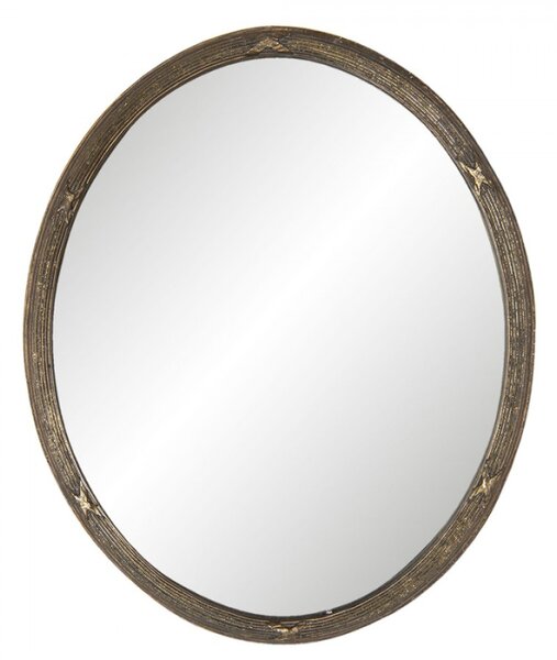Oválné zrcadlo v hnědém rámu s patinou Louie – 22x1x27 cm