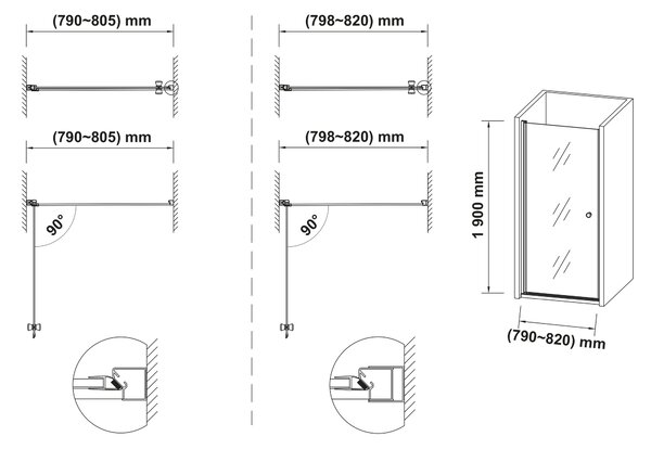Hagser Gabi sprchové dveře 80 cm sklopné černá matný/průhledné sklo HGR22000021