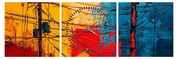 Obraz - Abstraktní elektrické vedení (s hodinami) (90x30 cm)