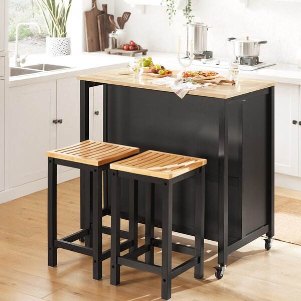 Sobuy Fkw74-Sch Kuchyňský Ostrůvek Kuchyňský Vozík Kuchyňský Stůl Černá-Přírodní 98X94X58Cm