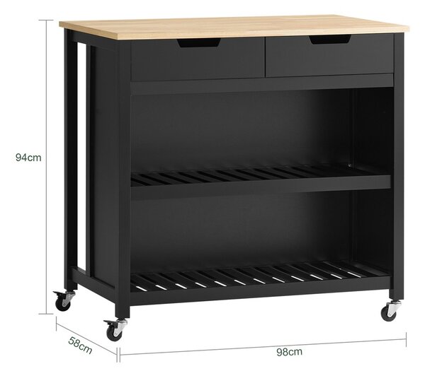 Sobuy Fkw74-Sch Kuchyňský Ostrůvek Kuchyňský Vozík Kuchyňský Stůl Černá-Přírodní 98X94X58Cm
