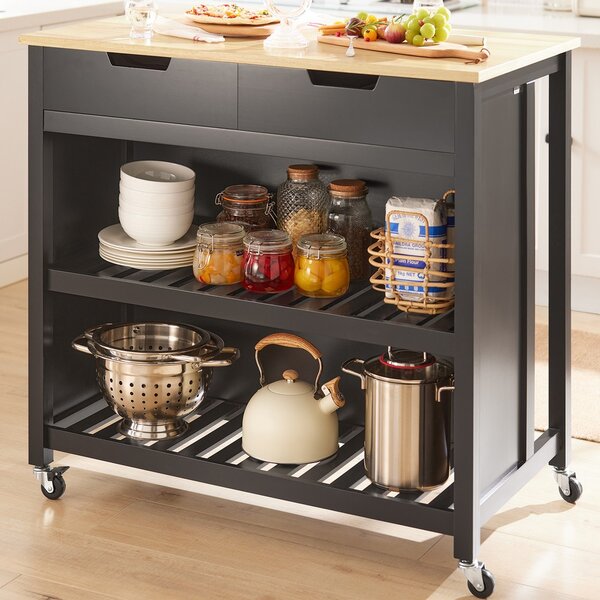 Sobuy Fkw74-Sch Kuchyňský Ostrůvek Kuchyňský Vozík Kuchyňský Stůl Černá-Přírodní 98X94X58Cm