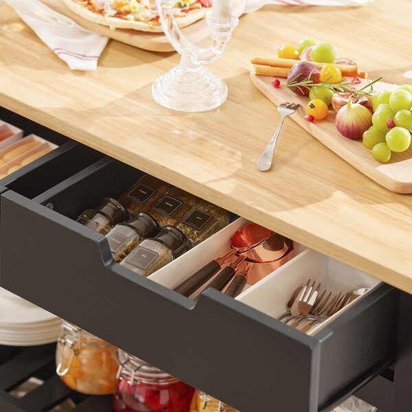 Sobuy Fkw74-Sch Kuchyňský Ostrůvek Kuchyňský Vozík Kuchyňský Stůl Černá-Přírodní 98X94X58Cm
