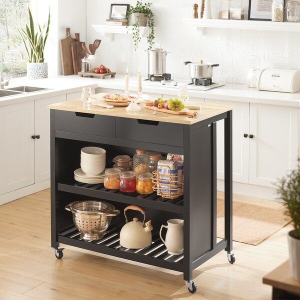 Sobuy Fkw74-Sch Kuchyňský Ostrůvek Kuchyňský Vozík Kuchyňský Stůl Černá-Přírodní 98X94X58Cm