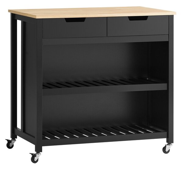 Sobuy Fkw74-Sch Kuchyňský Ostrůvek Kuchyňský Vozík Kuchyňský Stůl Černá-Přírodní 98X94X58Cm