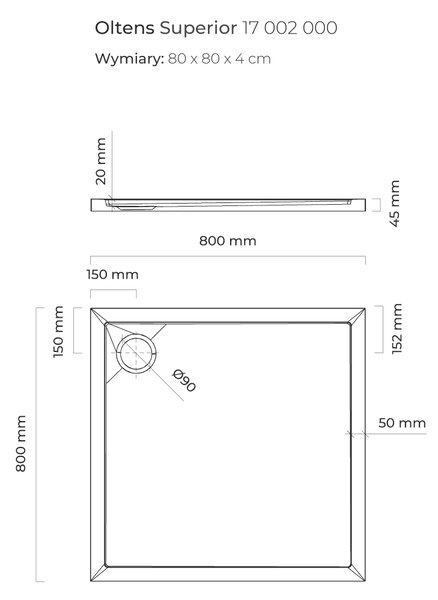Oltens Superior čtvercová sprchová vanička 80x80 cm bílá 17002000
