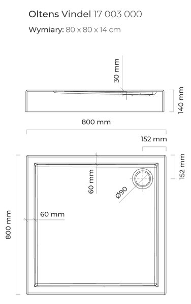 Oltens Vindel čtvercová sprchová vanička 80x80 cm bílá 17003000