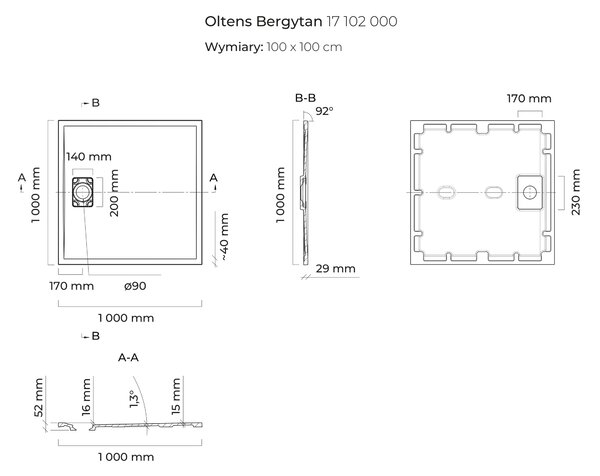 Oltens Bergytan čtvercová sprchová vanička 100x100 cm bílá 17102000